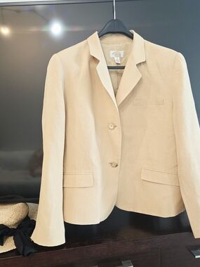TALBOTS Silk/Linen Blend Classic Women's Beige Lightweight Blazer 14W